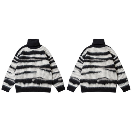 Men’s High Street Hip-Hop Loose Jacquard Turtleneck Sweater