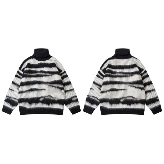 Men’s High Street Hip-Hop Loose Jacquard Turtleneck Sweater