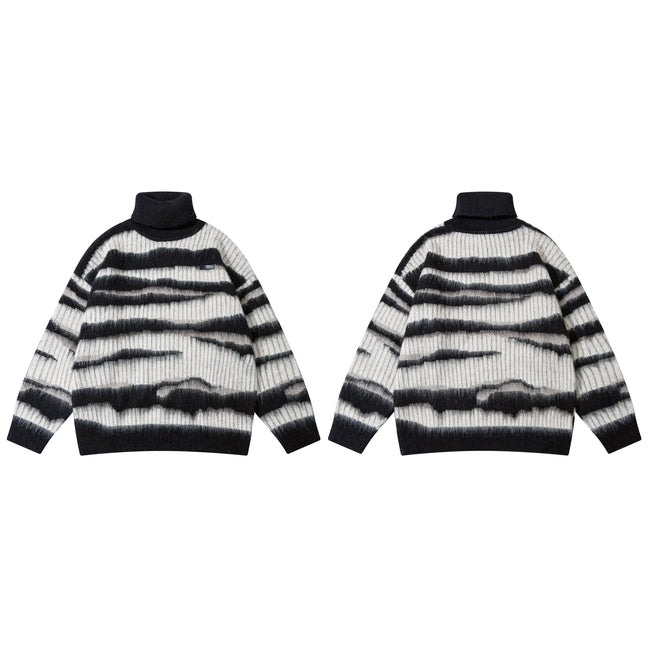 Men’s High Street Hip-Hop Loose Jacquard Turtleneck Sweater
