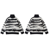 Men’s High Street Hip-Hop Loose Jacquard Turtleneck Sweater, Contrast Color Pullover, Stylish Unisex Sweater for Men and Women