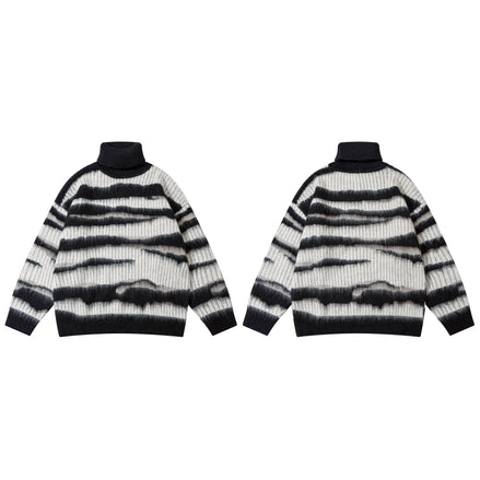 Men’s High Street Hip-Hop Loose Jacquard Turtleneck Sweater