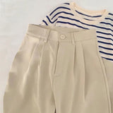 High Waist Women’s Suit Pants, Fall Straight Office Trousers, Korean Fashion Casual Button Loose Female Black Pants