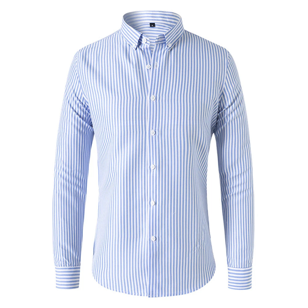 Men’s Striped Long-Sleeve Shirt, Slim Fit, Single-Breasted, Party & Social Wear