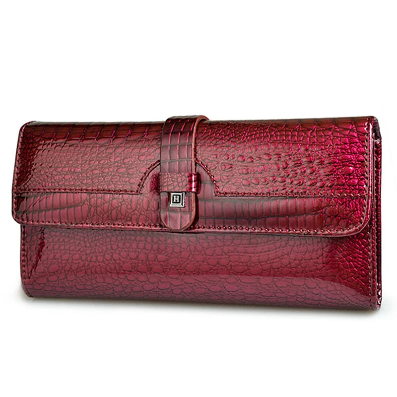 Fashion Women's Genuine Leather Handbags Women	Luxury Designer Wallets	Shiny Long Purses 2022 Ladies Elegant Clutch Bag