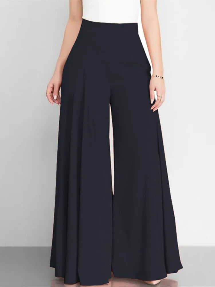Women’s High Waist Wide Leg Pants – Elegant Casual Office Wear, Solid Loose Long Trousers