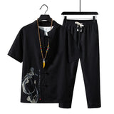 (Shirt + Trousers) Summer Fashion Men’s Shirt, Cotton and Linen, High-Quality Casual Two-Piece Set, Sizes M–5XL