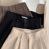 High Waist Women’s Suit Pants, Fall Straight Office Trousers, Korean Fashion Casual Button Loose Female Black Pants