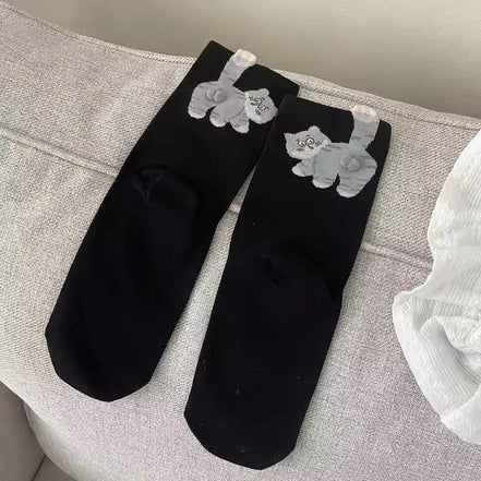 3D Cute Cat Socks Black/White Funny Cat Cotton Socks Breathable Soft Girl Women Novelty Stocking Kawaii Gift Sock Set