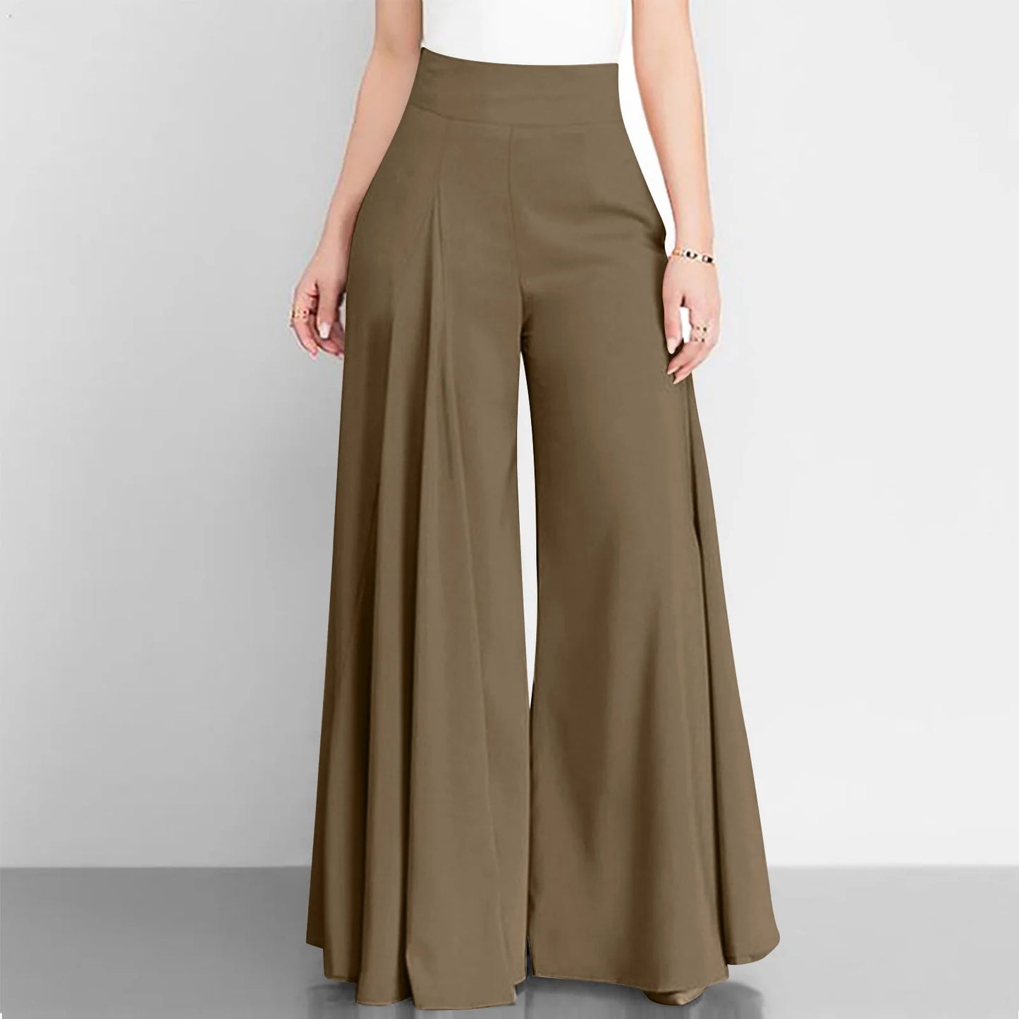 Women’s High Waist Wide Leg Pants – Elegant Casual Office Wear, Solid Loose Long Trousers