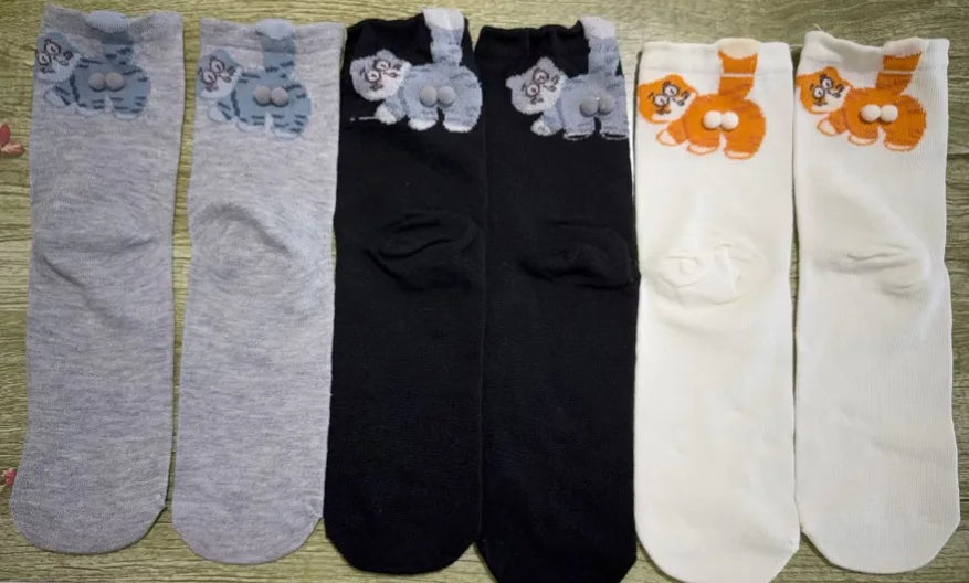 3D Cute Cat Socks Black/White Funny Cat Cotton Socks Breathable Soft Girl Women Novelty Stocking Kawaii Gift Sock Set