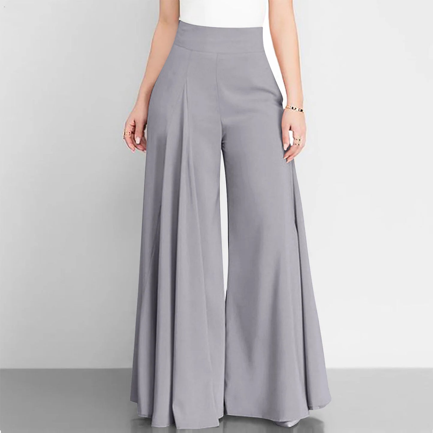 Women’s High Waist Wide Leg Pants – Elegant Casual Office Wear, Solid Loose Long Trousers