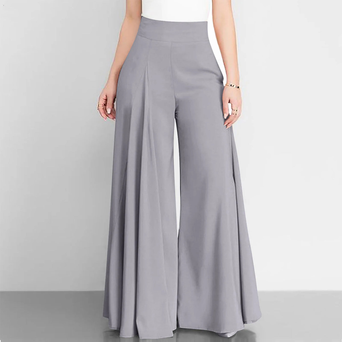 Women’s High Waist Wide Leg Pants – Elegant Casual Office Wear, Solid Loose Long Trousers