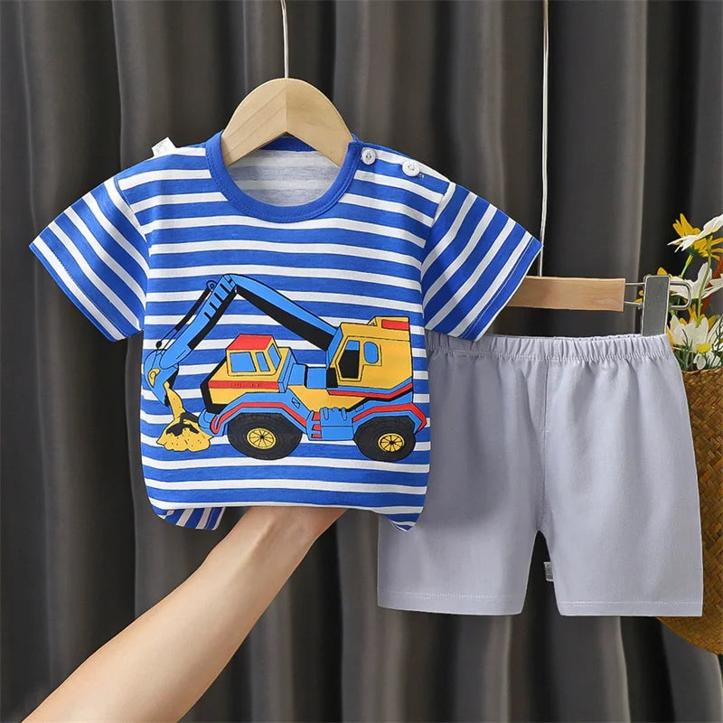 Kid Boy Summer Short Sleeves Tees+Stripe Shorts 2-piece Clothes Set Cartoon Zebra Print Soft Cotton Sports Casual Suit 1-6 Years