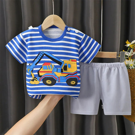 Kid Boy Summer Short Sleeves Tees+Stripe Shorts 2-piece Clothes Set Cartoon Zebra Print Soft Cotton Sports Casual Suit 1-6 Years