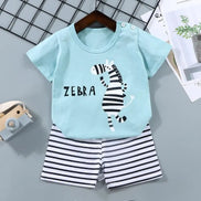 Kid Boy Summer Short Sleeves Tees+Stripe Shorts 2-piece Clothes Set Cartoon Zebra Print Soft Cotton Sports Casual Suit 1-6 Years