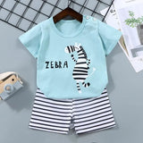 Kid Boy Summer Short Sleeves Tees+Stripe Shorts 2-piece Clothes Set Cartoon Zebra Print Soft Cotton Sports Casual Suit 1-6 Years