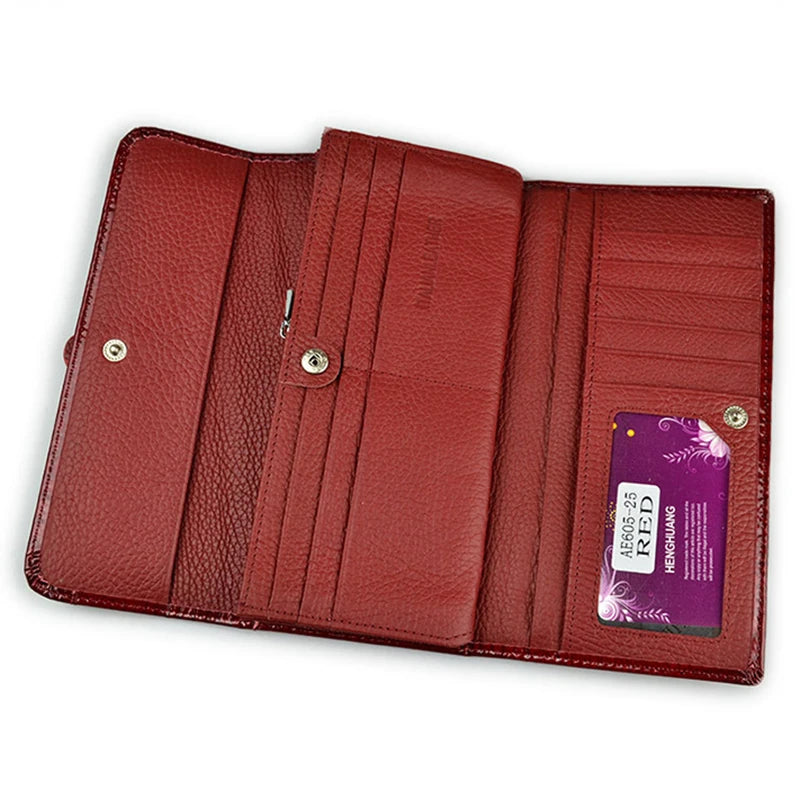 Fashion Women's Genuine Leather Handbags Women	Luxury Designer Wallets	Shiny Long Purses 2022 Ladies Elegant Clutch Bag