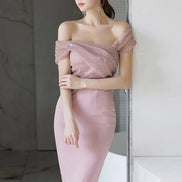 Women’s Sparkly Sequin Evening Dress – Elegant Off-Shoulder Backless Midi Party Prom Vestido