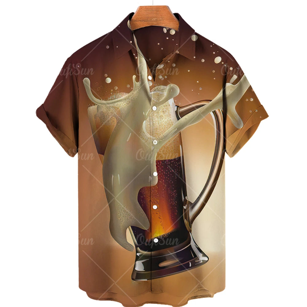 Men’s Hawaiian Shirt, Casual Beach Vacation, Summer Fashion Beer Shirt, Holiday Blouse