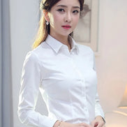 Women’s White Long-Sleeve Shirt, Formal Work Top, Professional Office Blouse, Plus Size