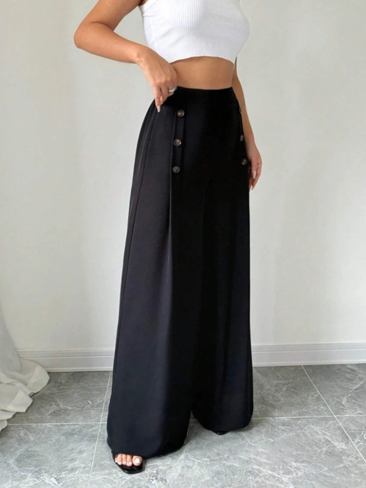 Fashionable Elegant High Waist Wide Leg Pants for Women – Spring & Summer Style Long Trousers with Sophisticated Look