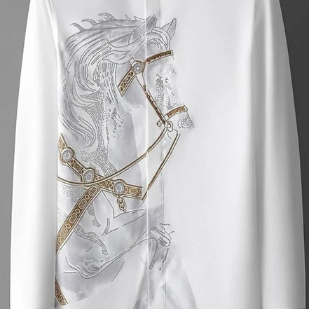 Men’s Long-Sleeve Printed Shirt, Fashionable Button-Up, Hipster Style, Elegant Casual Luxury Top