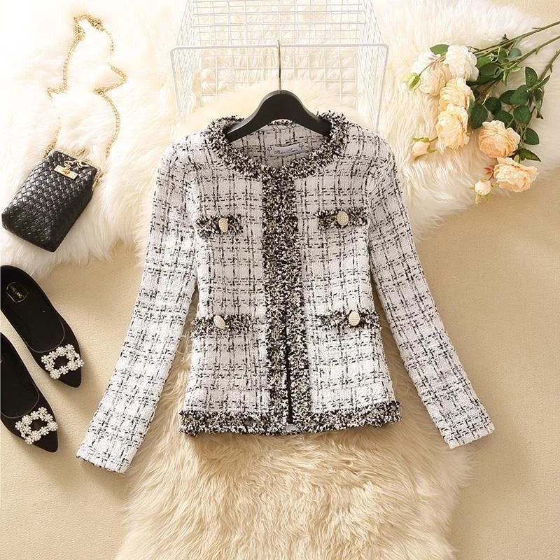 Women’s Spring Jacket, Short Trendy Tweed Coat, Elegant Joker Style Cardigan, Chic Small Design