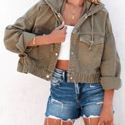 Women’s Hooded Denim Jacket, Vintage Casual Jean Coat, Trendy Long Sleeve Streetwear