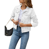 Women’s Denim Jacket, Fashion Casual Long Sleeve Lapel, Solid Button-Down, Slim Fit Jean Jacket, Fall Winter Coat