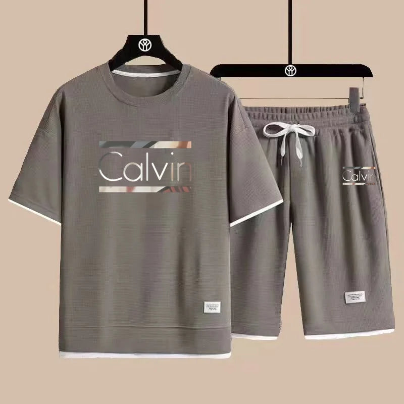 Men’s Casual Summer Sportswear, Two-Piece Set, Short-Sleeved Round Neck T-Shirt