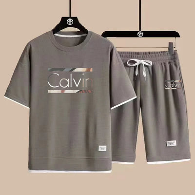 Men’s Casual Summer Sportswear, Two-Piece Set, Short-Sleeved Round Neck T-Shirt