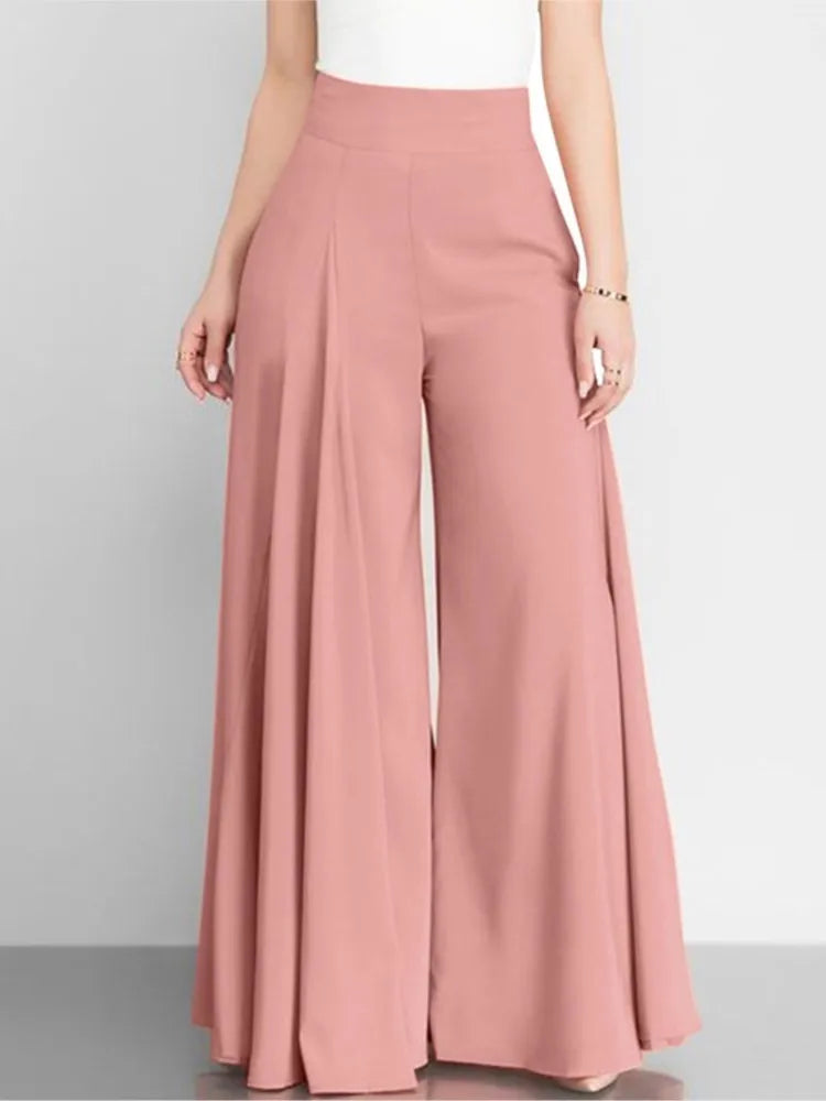 Women’s High Waist Wide Leg Pants – Elegant Casual Office Wear, Solid Loose Long Trousers