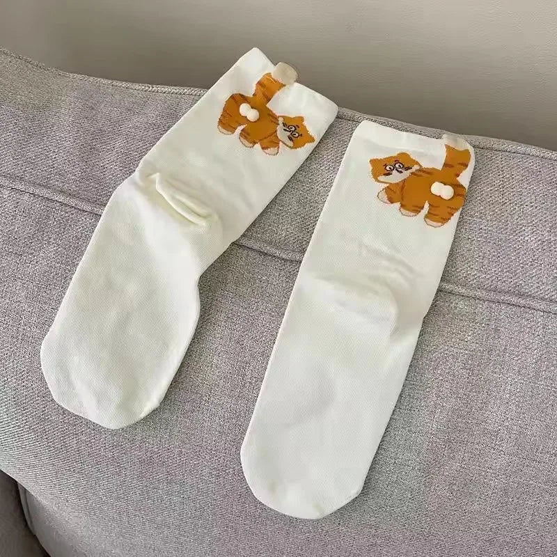 3D Cute Cat Socks Black/White Funny Cat Cotton Socks Breathable Soft Girl Women Novelty Stocking Kawaii Gift Sock Set