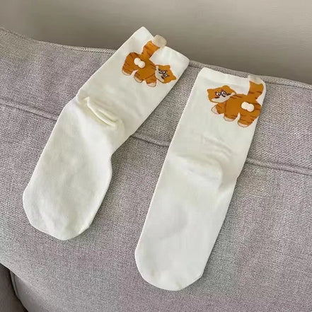 3D Cute Cat Socks Black/White Funny Cat Cotton Socks Breathable Soft Girl Women Novelty Stocking Kawaii Gift Sock Set