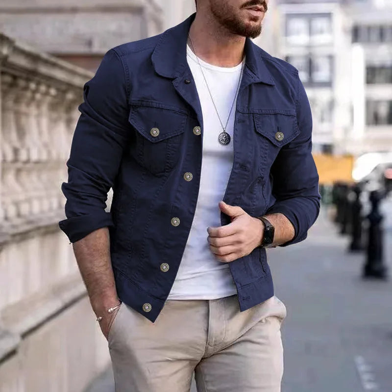 Hip-Hop Men’s Denim Jacket, Streetwear Slim Cotton Jeans Coat, Casual Cowboy Jacket