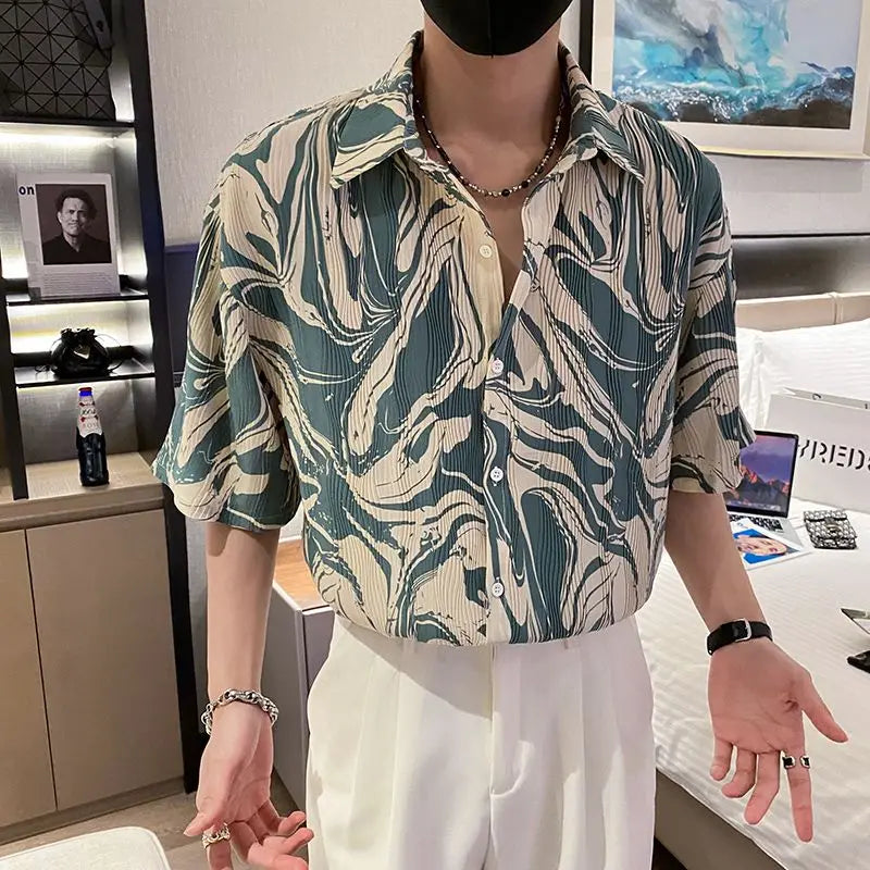 Fashionable Brand Casual Design Short-Sleeved Floral Shirt, Men’s Summer New Fashionable Shirt