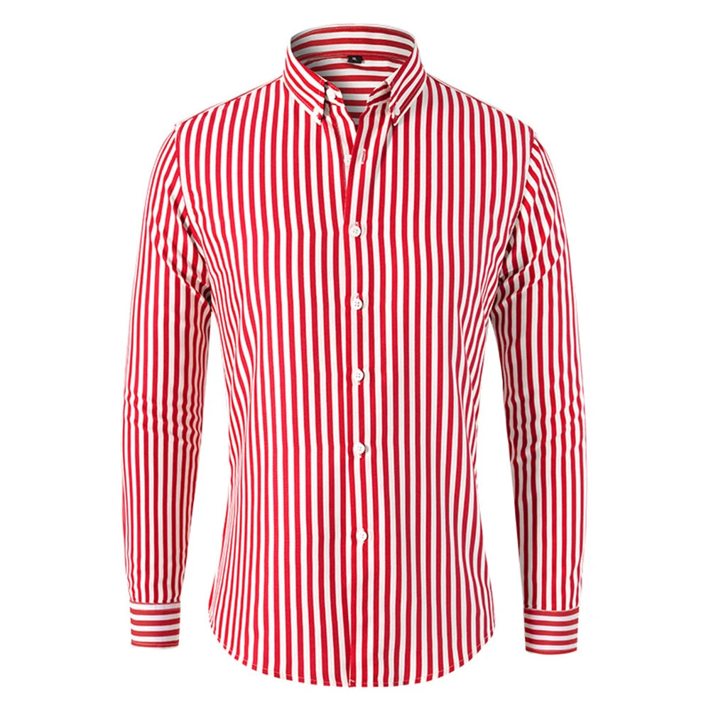 Men’s Striped Long-Sleeve Shirt, Slim Fit, Single-Breasted, Party & Social Wear