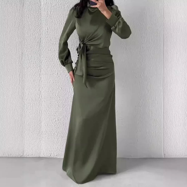 Dresses for Women, 2024 Autumn Elegant Fashion, Temperament Commuting Long Sleeve Round Neck Skinny Satin Party Evening Dress