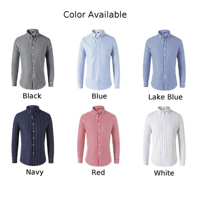 Men’s Striped Long-Sleeve Shirt, Slim Fit, Single-Breasted, Party & Social Wear