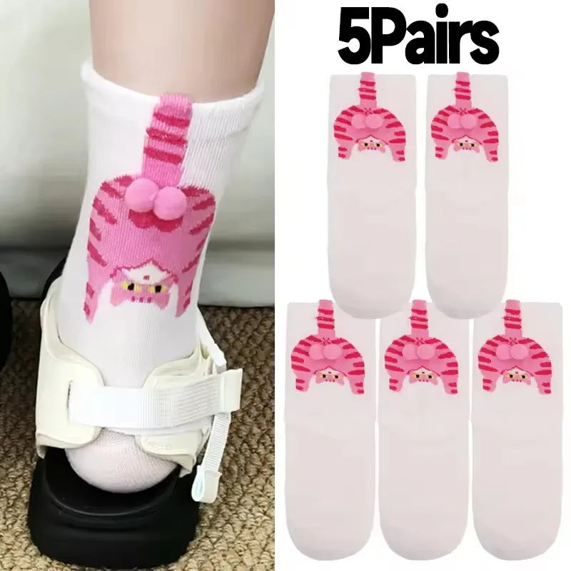 3D Cute Cat Socks Black/White Funny Cat Cotton Socks Breathable Soft Girl Women Novelty Stocking Kawaii Gift Sock Set