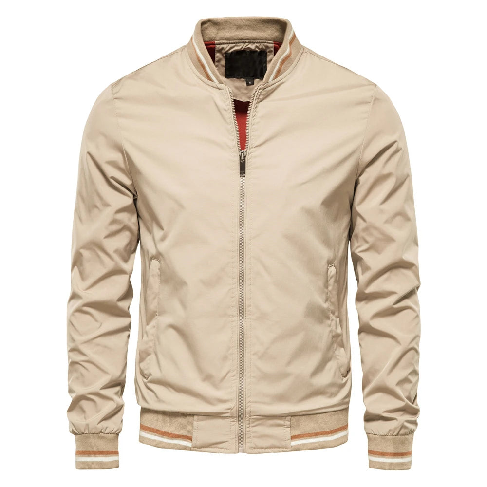 Men’s Autumn Jacket, Casual Solid Baseball Style, Trendy Bomber Outerwear for Men