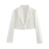 Women’s White Basic Jacket, Elegant Solid Long Sleeve Top, Autumn Winter Open Front Coat, Casual Short Office Outerwear