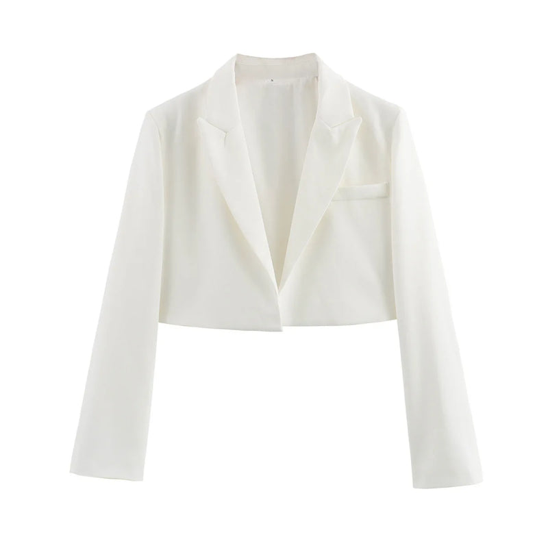 Women’s White Basic Jacket, Elegant Solid Long Sleeve Top, Autumn Winter Open Front Coat, Casual Short Office Outerwear