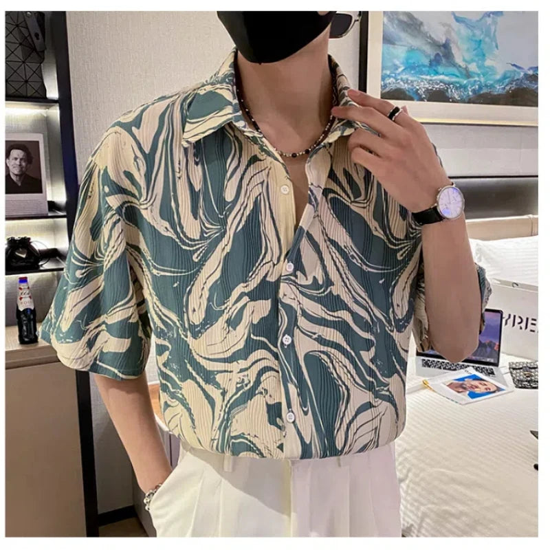 Fashionable Brand Casual Design Short-Sleeved Floral Shirt, Men’s Summer New Fashionable Shirt