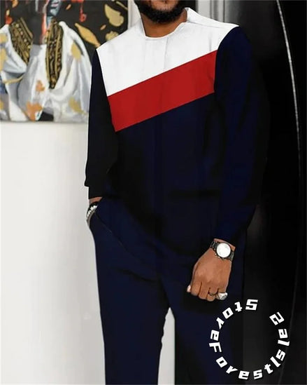 Men’s Fashion Tracksuit Set, Casual Oversized Streetwear Outfit, Long Sleeve T-Shirt