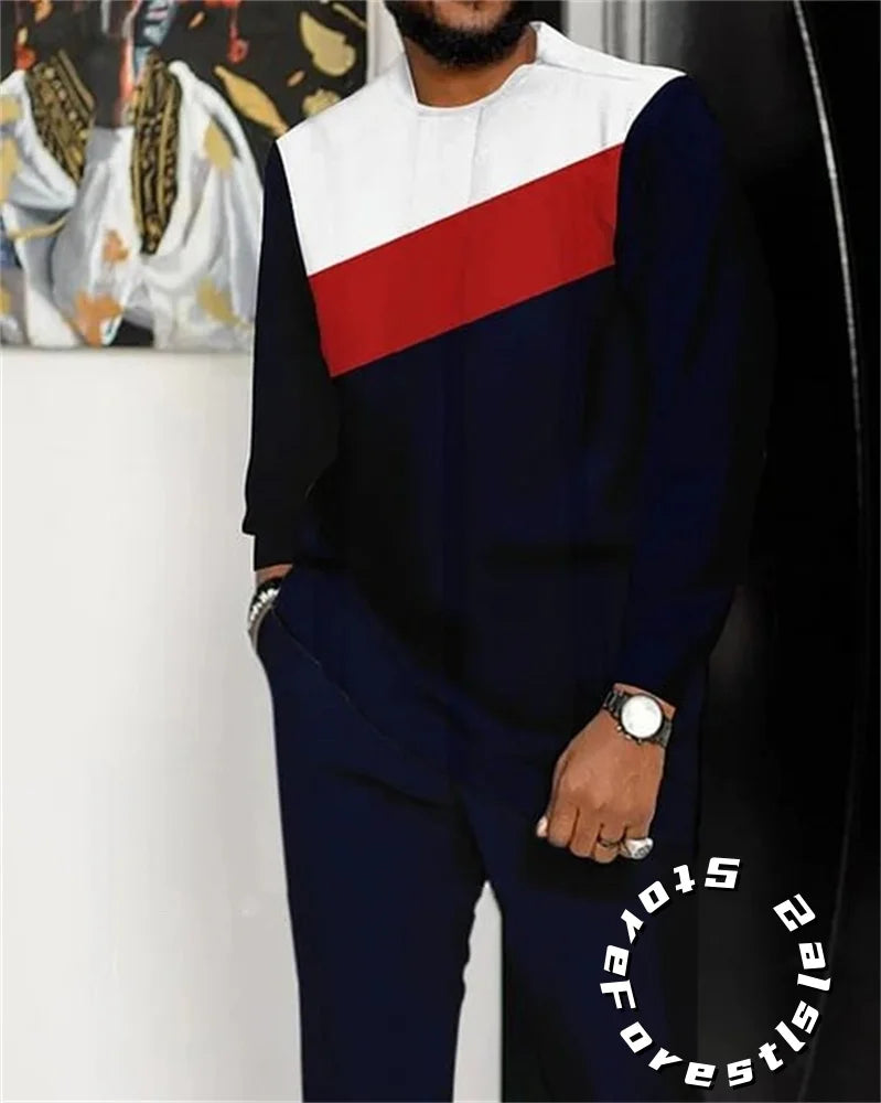 Men’s Fashion Tracksuit Set, Casual Oversized Streetwear Outfit, Long Sleeve T-Shirt and Trousers, Comfortable 2-Piece Clothing