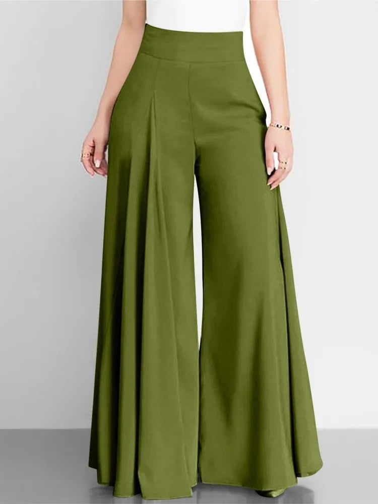 Women’s High Waist Wide Leg Pants – Elegant Casual Office Wear, Solid Loose Long Trousers