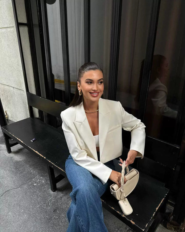 Women’s White Basic Jacket, Elegant Solid Long Sleeve Top, Autumn Winter Open Front Coat, Casual Short Office Outerwear