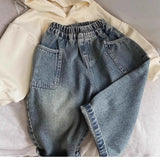2025 Spring Autumn Kid Boys Denim Pants Side Pocket Polished White Children Boys Pants Elastic Waist Casual Baby Boys Trousers
