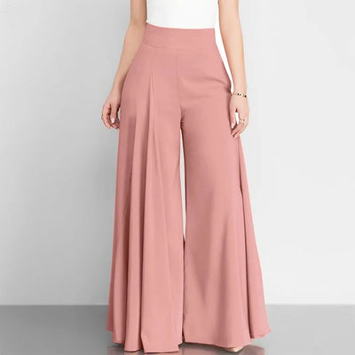 Women’s High Waist Wide Leg Pants – Elegant Casual Office Wear, Solid Loose Long Trousers